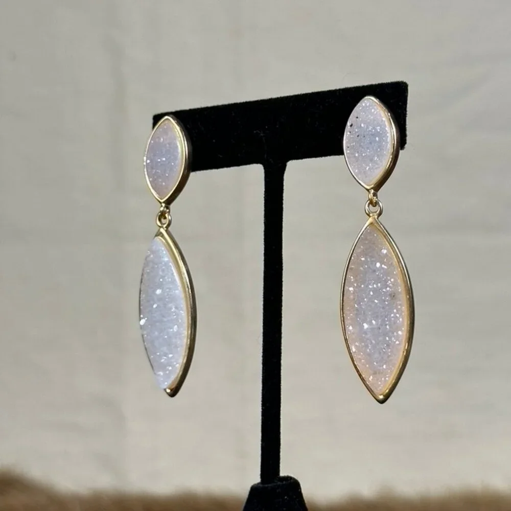 Marcia Moran Gold-Filled White Druzy Drop Earrings - Picture 3 of 3